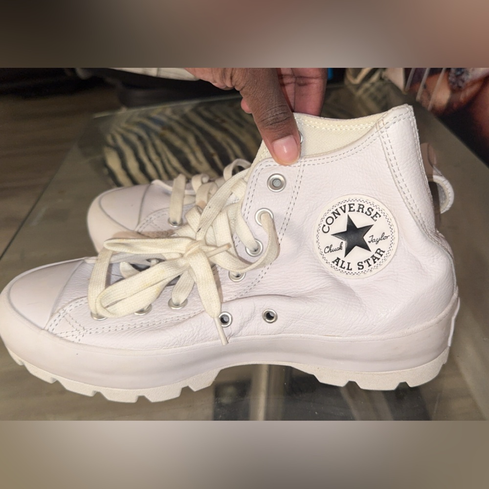 Converse White High-Top Platform Sneakers with Logo